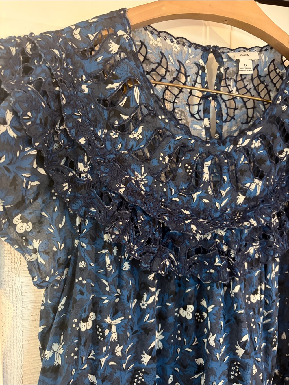 Blue Anthropologie Othilia Blue Floral Cotton Dress 1x - Picture 7 of 10